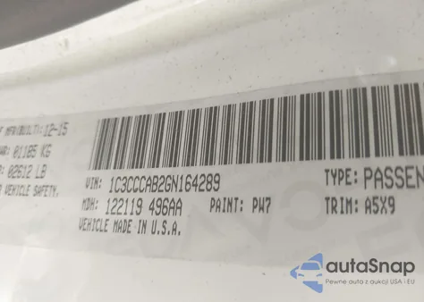 2016 Chrysler 200 Limited from USA, damaged, VIN 1C3CCCAB2GN164289